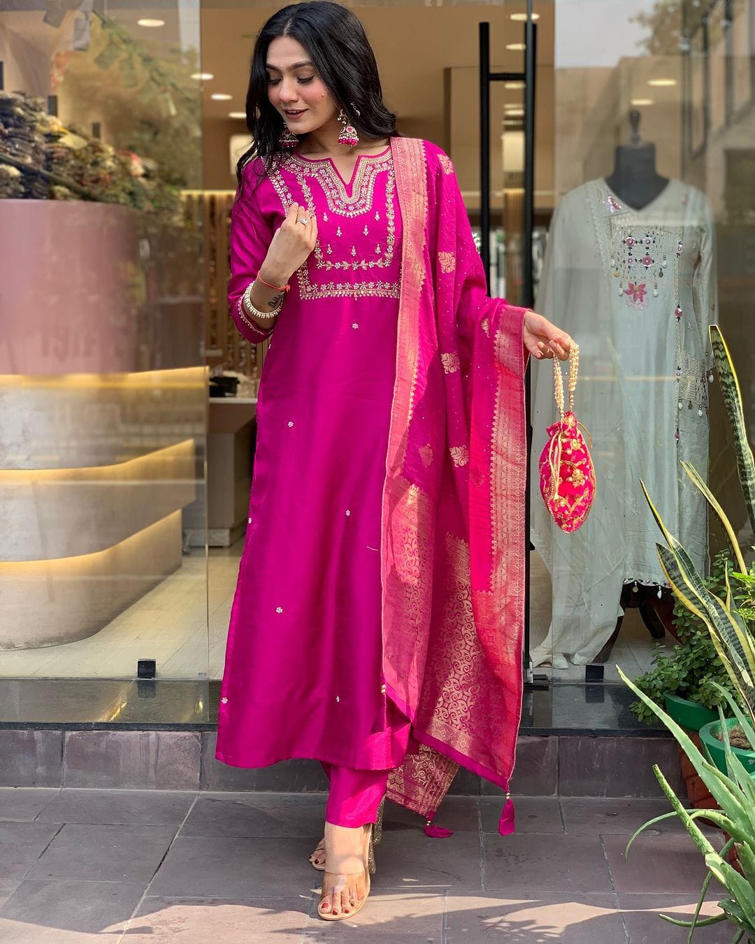 MT Chanderi Silk Embroidery Kurti With Bottom Dupatta Wholesale Shop In Surat
